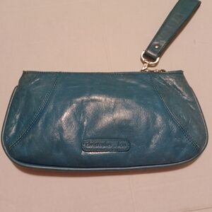 Christopher Kan Green Leather Wristlet With Detachable Strap.